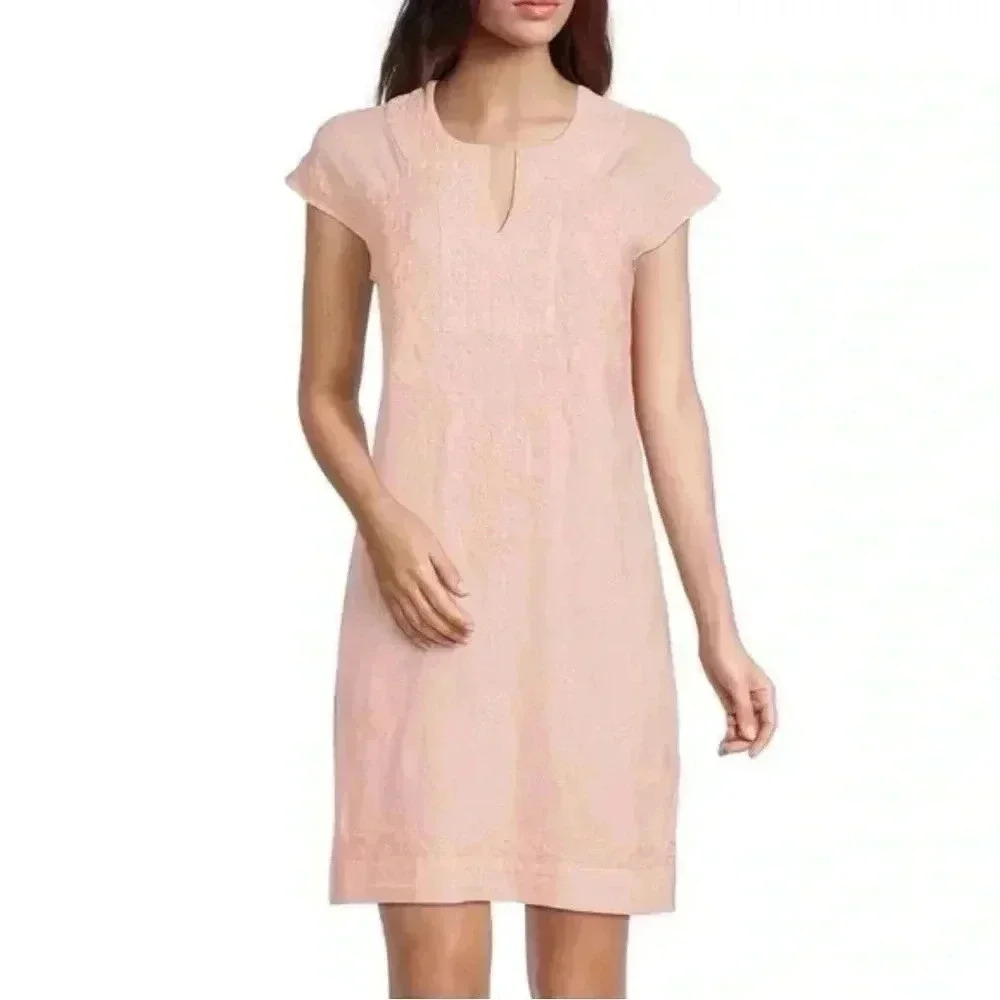 Roller Rabbit Dress Faith Embroidered Floral Cotton Shift Peach Size XS GUC
